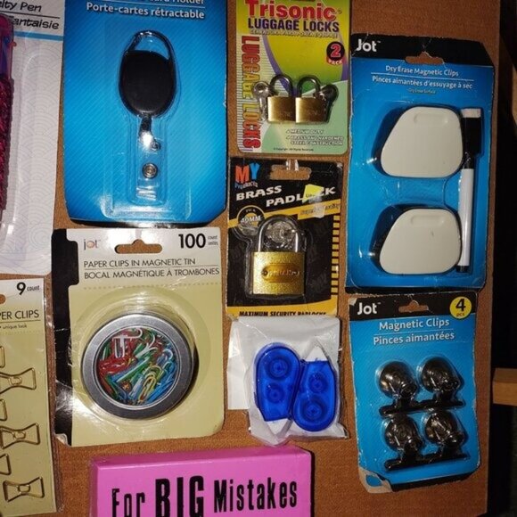 Office/Travel Supplies Mixed Lot W/Novelty Pens Clips Locks & Eraser Magnets-NEW - Picture 2 of 4